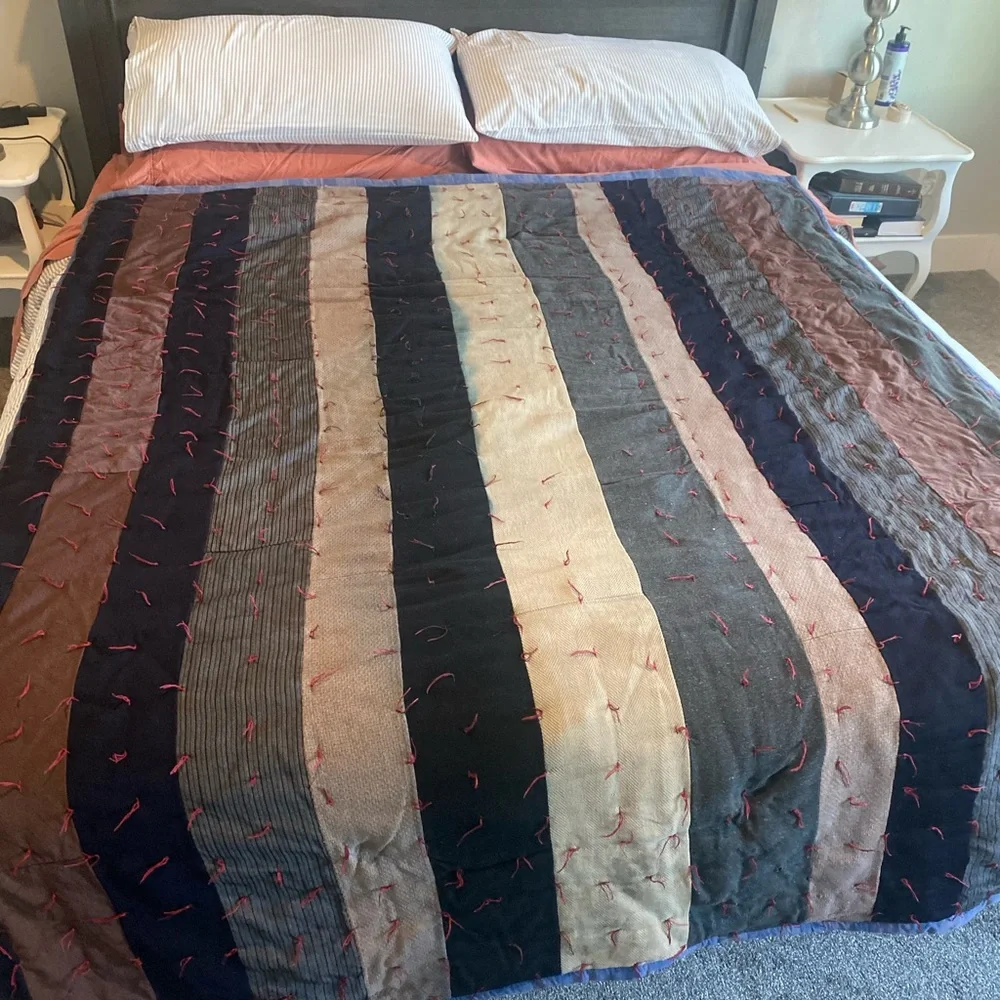 Striped Patchwork Quilt - Multicolor 83”/68” Handmade 70’s